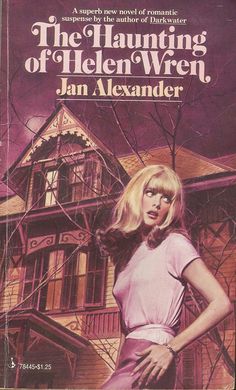 a book cover with a woman standing in front of a house