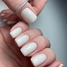 Milky Off White Nails, Off White Gel Nails, White Gel Manicure, Ivory Nails, White Gel Nails, Gel Colors, Cream Nails, Luxury Nails