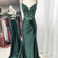 Home · dressydances · Online Store Powered by Storenvy Green Mermaid Prom Dress, Emerald Green Prom Dress, Satin Formal Dress, Green Prom, Spaghetti Strap Prom Dress, Green Mermaid, Prom Dress Inspiration, Pretty Prom Dresses, Green Prom Dress