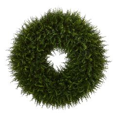 the top view of a green wreath on a white background