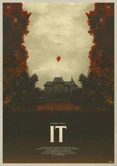 a movie poster with the words it and an image of a house in the background