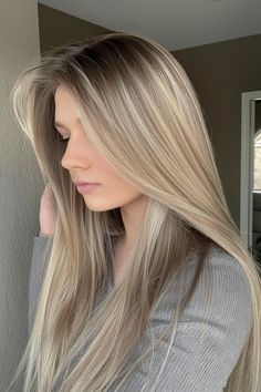 Hair Colors With Dark Roots, Blonde With Blonde Highlights, Grown Out Blonde Hair, Dark Roots Blonde Hair Balayage, Low Maintenance Hair Color, Ash Blonde Hair Balayage, Cool Blonde Hair Colour, Rich Brown Hair, Beige Blonde Hair