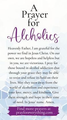 a prayer for alcoholics with an image of the words above it and below it