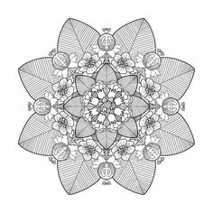 a black and white drawing of a flower with lots of leaves on it's petals