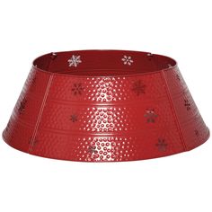 a red lamp shade with snowflakes on it