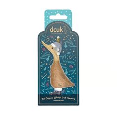 a card with an image of a duck on it's back and its head in the air