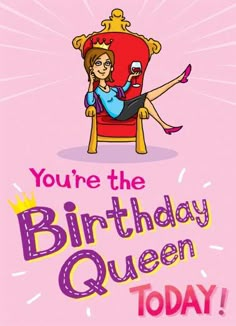 a birthday card with a woman sitting in a chair