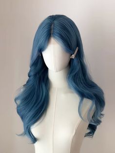 Dusty Blue Hair, Blue And White Hair, Cute Lace Front Wigs Blue, Blue Ombre Wig, Long Pastel Wig, Harajuku Wigs Long, Blue Wig Epic Cosplay Wigs, Platinum Blonde Highlights, Purple Wig