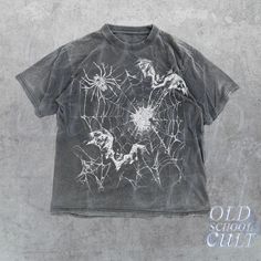 ABOUT THIS PRODUCT - Originally  designed by Oldschoolcult - Runs true to size (Relaxed fit) - For oversized fit go one sizes up your normal size - Comfortable unisex fit - 100% cotton - Professional high quality print TYPES - Available in given colors and sizes - See pictures for example ORDER & SHIPPING - It will take 1-4 business days to print and ship. Estimated shipping times are given but in almost all cases, the items are delivered before the latest date. AFTERCARE - Wash inside out at 30 Spider Shirt, Grunge 2000s, Y2k T Shirt, Gothic Shirts, Retro Horror, Art Shirt, 90s Style, Art Shirts, Spider Web