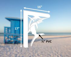 an image of a beach with a lifeguard tower and the measurements for it's height