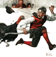 an image of a man chasing a turkey