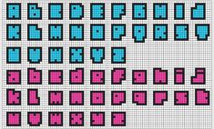 the pixel font and numbers are all in different colors, but one is blue or pink