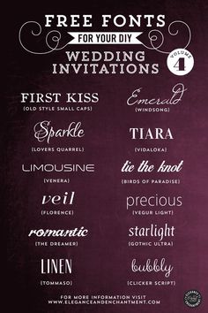 a poster with different types of font and numbers for wedding cards or other items on it