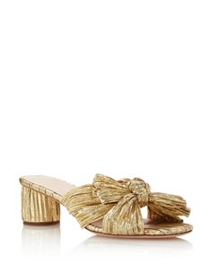 Loeffler Randall Women's Emilia High-Heel Slide Sandals Sandals With Bow, Bow High Heels, Loeffler Randall Shoes, Mid Heel Sandals, Metallic Fabric, Gold Sandals, Loeffler Randall, Gold Heels, Heel Sandals