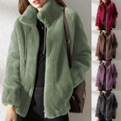 Plush Coat, Zip Coat, Jackets Women, Coat Stands, Collared Coat, Padded Coat, Sherpa Jacket, Winter Jackets Women, Winter Mode