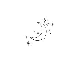 the moon and stars are drawn in black ink