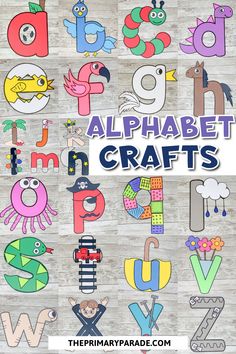 the alphabet crafts are made with paper, scissors and other crafting supplies for kids to make