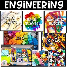 several different types of legos are shown with the words engineering on them and below