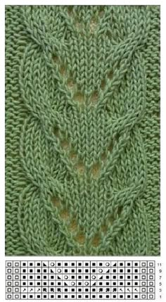 the knitting pattern is shown in green and has two rows of stitches on each side