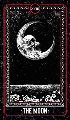 the moon tarot card with an image of a skull sitting on top of it