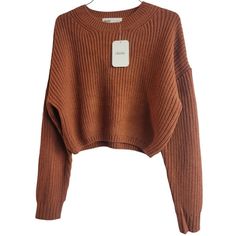 Elodie X Lcrewneck Crop Sweater Rust Brown. Dark Sweater, Cute Sweaters For Fall, Cute Crewneck, Fall Fits, Crop Sweater, Knit Sweatshirt, Brown Sweater, Fall Sweaters, Outfits With Leggings