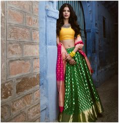 Half Saree Lehenga, Mehendi Outfits, Yellow Lehenga, Lehnga Dress, Half Saree Designs, Indian Lehenga, Designer Lehenga Choli, Blouse Design Models, Indian Wedding Outfits