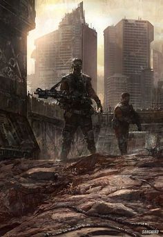 The combination of cityscape, and ruined earth is a good fit for my apocalypse story. Dystopian Art, Sci Fi Building, Apocalypse World, Ruined City