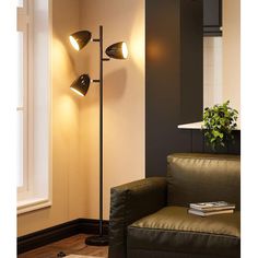 a living room scene with focus on the floor lamp