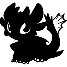 a black and white silhouette of a cartoon character with big eyes, sitting on the ground