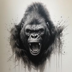 a drawing of a gorilla with its mouth open