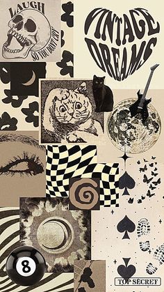 collage of various images with the words strange dreams written in black and white on them