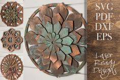 copper and green metal wall art on a white wooden background with text saying svg pdd dxf eps layer ready designs