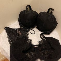 Dream Angel And Wicked Bra With Matching Brazilian Panty. Victoria's Secret Black Bra For Night Out, Black Victoria Secret Set, Striper Outfits, Bras And Panties Goth, Victoria's Secret Black Lined Bra, Victoria's Secret Black Push-up Bra, Lingerie Outfits, Bras And Panties, Black Bra