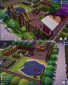 the garden is shown in two separate screens, one showing an area with trees and flowers