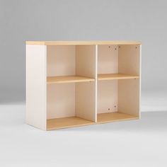 an empty shelf with three shelves on one side and two open ones on the other