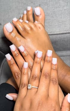 Short Nail And Toes Matching Ideas, Nail And Toes Matching Ideas, Matching Nail And Toe Sets, Gel Toe Nails, White Acrylic Nails, Glow Nails