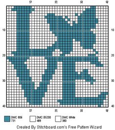 a cross stitch pattern with blue and white flowers on the bottom, in different sizes