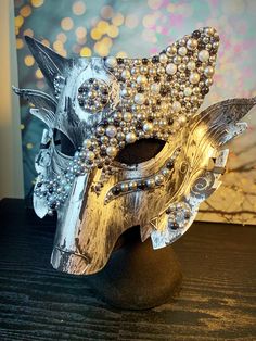 Versatile Fox Wolf Masquerade Mask - distressed with half pearls & crystals - turn heads at any event you attend available in -  1- Silver/black       2 - gold/red Crystal Masquerade Mask, Masquerade Mask, Christmas Deals, Costume Accessories, Fancy Dress, Red Gold, Silver Gold, Black And Red, Mask