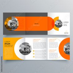 an orange and gray tri fold brochure