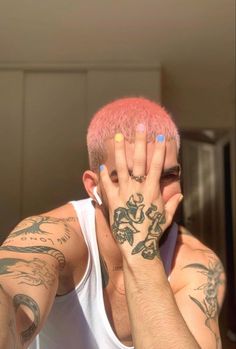 Black Tar, Pink Boy, Mens Nails, Hand Tats, Male Hair, Punk Hair, Aesthetic Boys, Platinum Blonde Hair