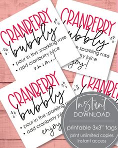 four printable cranberry candy bar signs with the words cranberry on them