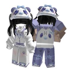 an image of two children dressed up like pandas wearing clothes and hats with their hands in their ears