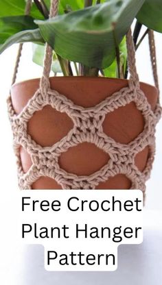 a crochet plant hanger is shown with the text free crochet plant hanger pattern