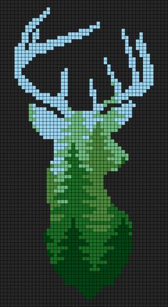 a cross stitch deer head on a black background