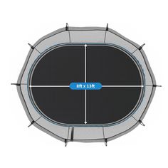 an overhead view of a trampoline with the height of the trampoline