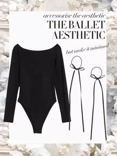 The ballet aesthetic, but make it chic 🖤🩰 Balletcore | Ballerina low neck bodysuit | Bow trend | Mini bow hairbands | Trending | Minimal | Black | Romantic   #LTKfindsunder50 #LTKworkwear #LTKstyletip The Ballet Aesthetic, Bow Trend, Ballet Aesthetic, Mini Bow, The Ballet