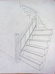 a pencil drawing of stairs and handrails