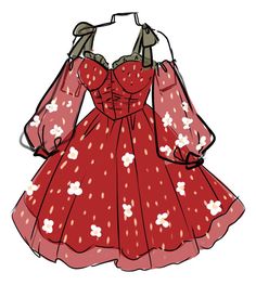 a red dress with white flowers on it is hanging from a hanger and has long sleeves