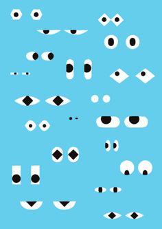 an image of different shapes and sizes of eyes on a blue background with black dots