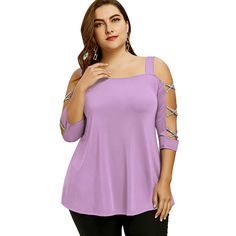 Plus Size T-shirt with Cut Out Cross Sleeve - Purple - 3S47977626 - Women's Clothing, Plus Size Women's Clothing  #PlusSizeWomensClothing #Women's #Clothing # #Plus #Size #Women's #Clothing Plus Size Shirt Dress, Plus Size Tips, Spandex Shirts, Clothing Plus Size, Plus Size Models, Fashion Plus Size, Plus Size Clothing For Women, Trendy Plus Size Clothing, Plus Size Womens Clothing